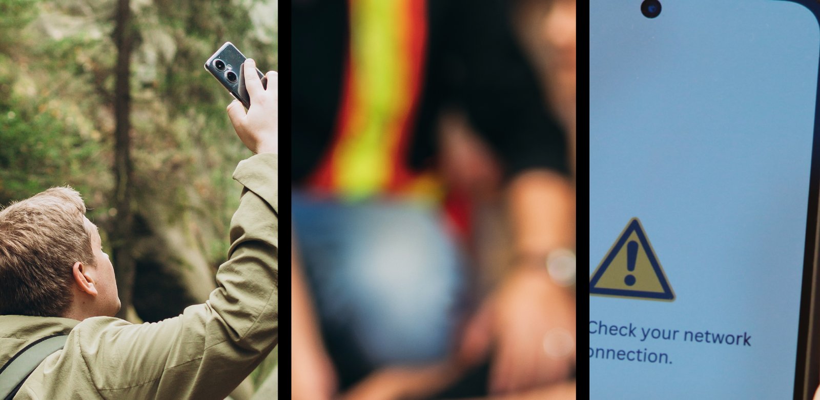 Hiker using phone outdoors in the forest